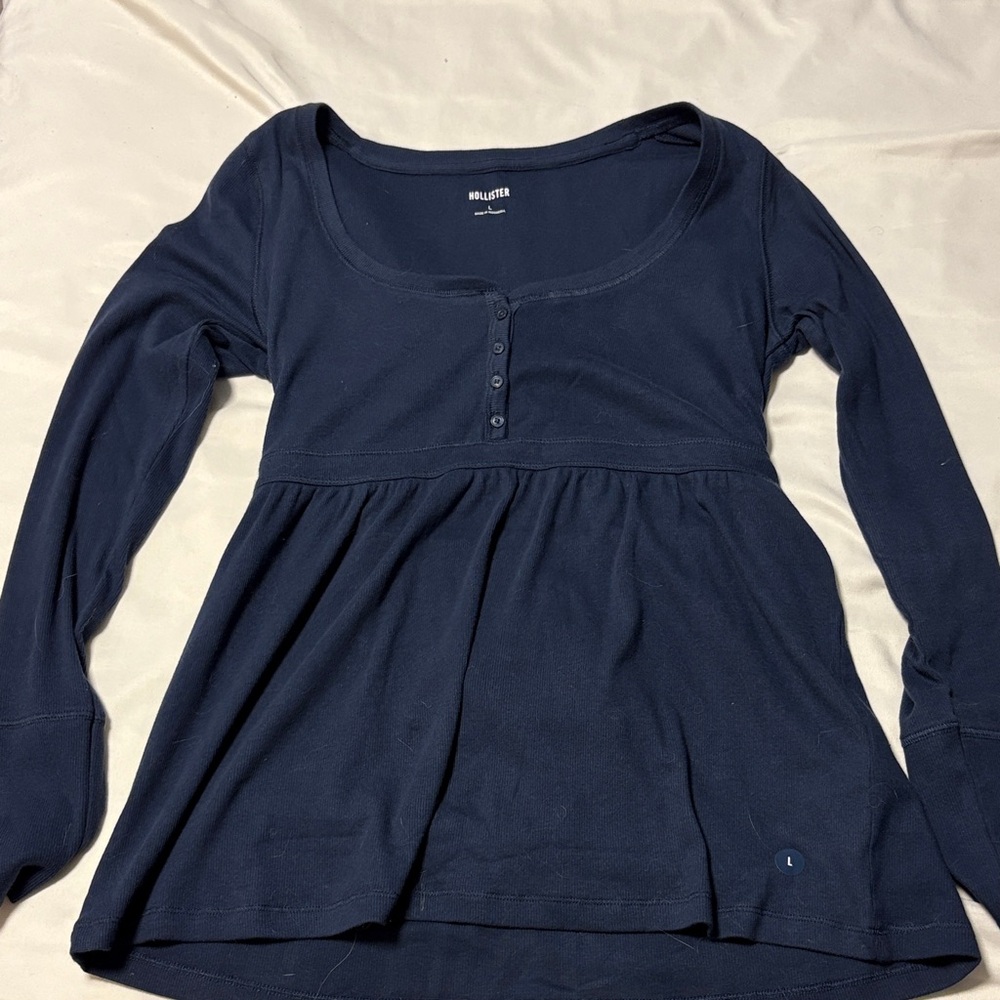 NWOT Hollister Dark Blue Babydoll Long Sleeve Blouse